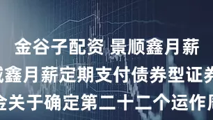 金谷子配资 景顺鑫月薪: 景顺长城鑫月薪定期支付债券型证券投资基金关于确定第二十二个运作周期份额支付基准及第二十二次受限开放期净赎回最大比例的公告20250717